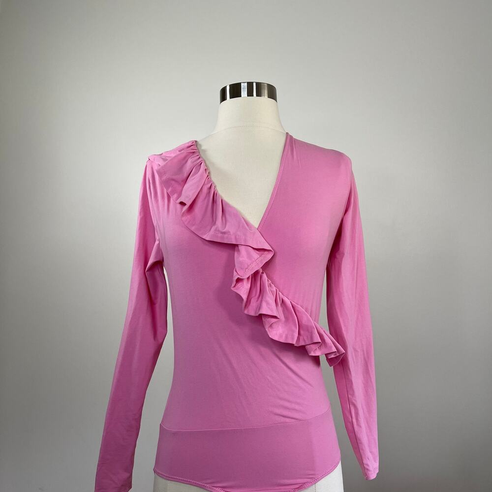 J. Crew • Ruffled Pink Long Sleeve Bodysuit